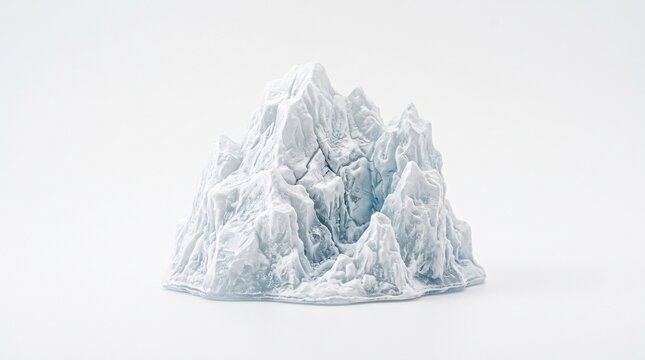 Detailed miniature iceberg sculpture with sharp peaks and icy textures on a clean white background