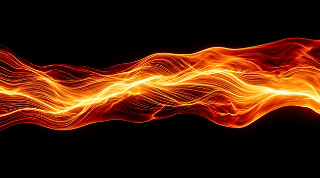 Abstract golden orange fire wave background with flowing lines of light