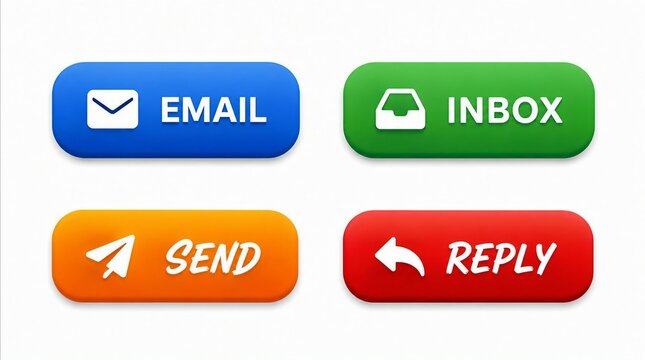 Flat email inbox send reply colorful button icons set