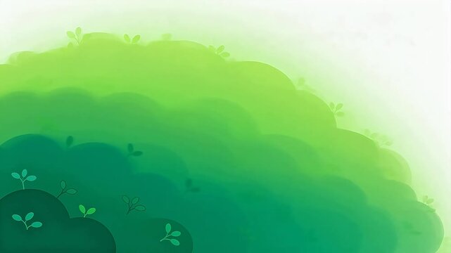 Cartoon green cloud shaped bushes with small leaves on white background