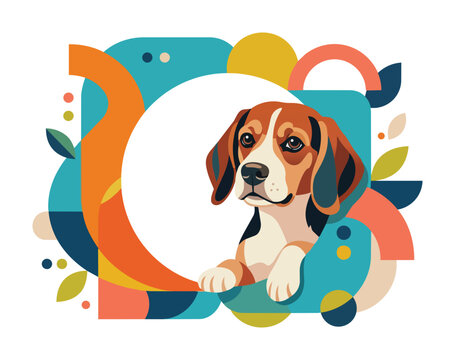 Colorful abstract vector illustration of a cute beagle puppy dog.