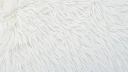 Fototapeta premium Soft white faux fur rug texture background with fluffy long hair