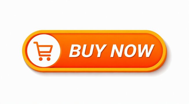 Bright orange buy now shopping button with cart icon