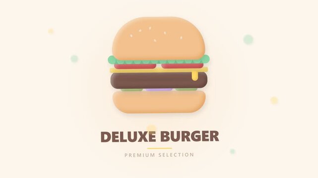 Minimalist flat vector illustration of a delicious deluxe cheeseburger with fresh ingredients.