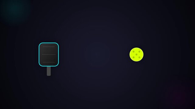 Pickleball paddle and ball on dark neon background