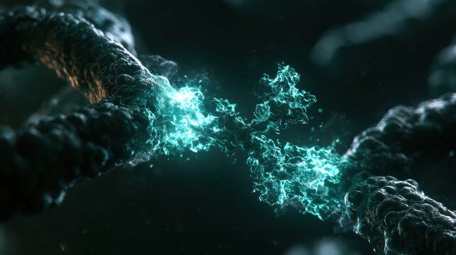 A telomerase enzyme activates and latches onto a telomere cap on a chromosome. The enzyme works to rebuild the telomere in a glowing process.
