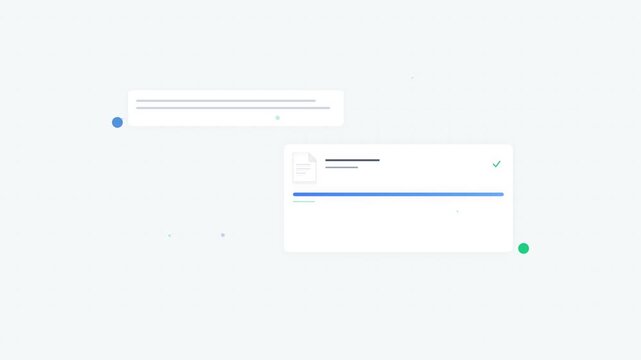 Minimalist UI UX animation showing chat interface and loading progress bar.
