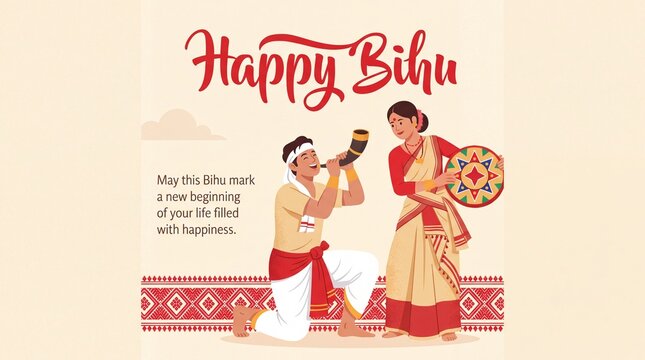 IVector llustration Of Assamese New Year Bihu Happy Bihu. Harvest Festival Of Assam