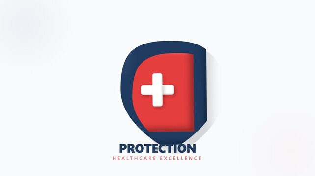 Minimalist medical logo design featuring a shield icon with a cross symbol for healthcare services.