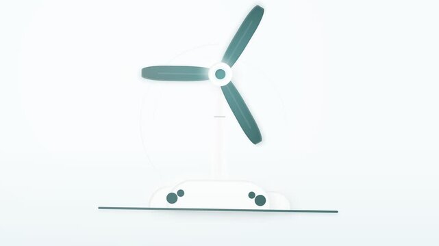 Minimalist vector illustration of a wind turbine generating clean renewable energy on a white background.
