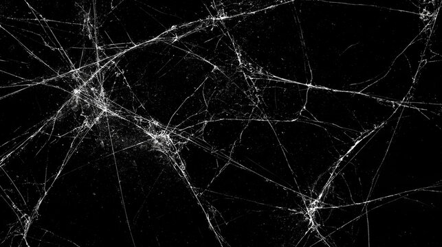 Micro Crack and Fine Web-Like Fracture Overlay Texture on Black Background