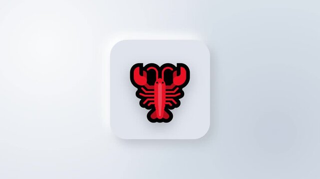 Minimalist red lobster icon on white square button background