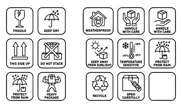 Fragile Weatherproof and Package Handling Instruction Icons