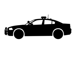 Police car silhouette vector, black sedan emergency vehicle icon, law enforcement patrol cruiser profile for security and public safety design © Saddam