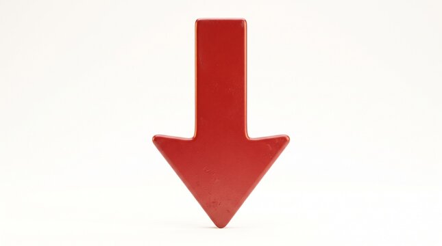 A single red arrow pointing downwards on a plain white background representing decline or a negative trend