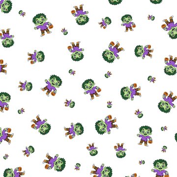 Cute Halloween Zombie Boy Pumpkin Pattern White Background