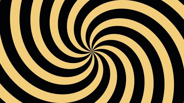 Abstract swirling motion of black and champagne gold stripes creating a mesmerizing optical illusion perfect for backgrounds or visual effects.