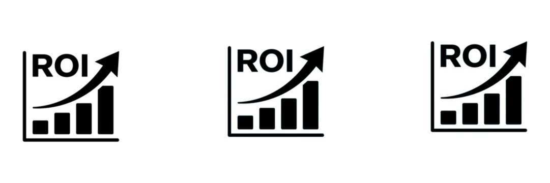 Three upward growth roi icons with increasing success levels