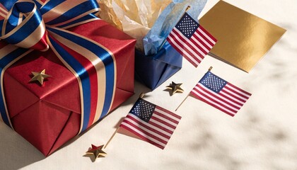 Fototapeta premium American flags and gift box celebration