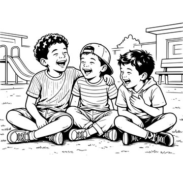 Three Boys Laughing Together on the Ground 2