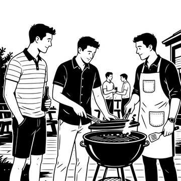 Three Men Enjoying a Barbecue Gathering