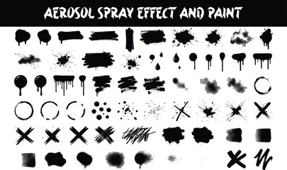 Spray graffiti element set, can splatter brush drip freehand kit, vector urban street black grunge. Cool hand writing stain splash, dirty messy airy ink stroke and circles. Spray graffiti dark splash © doodles