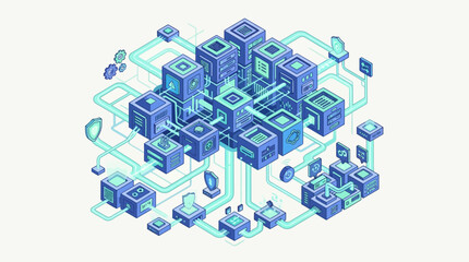 Obraz premium Pixel Art Illustration of a Connected Decentralized Blockchain Network Architecture