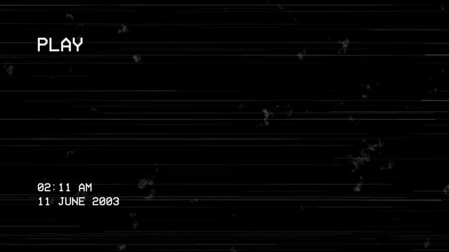 Vintage VHS play interface overlay with noise distortion and timestamp