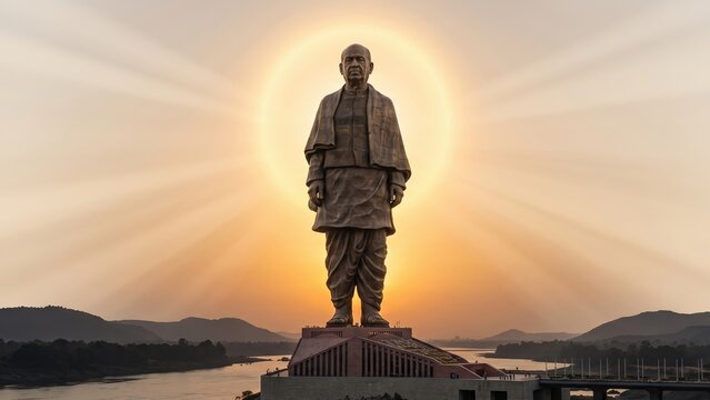 Sardar Patel Monument with Golden Sunrise in India