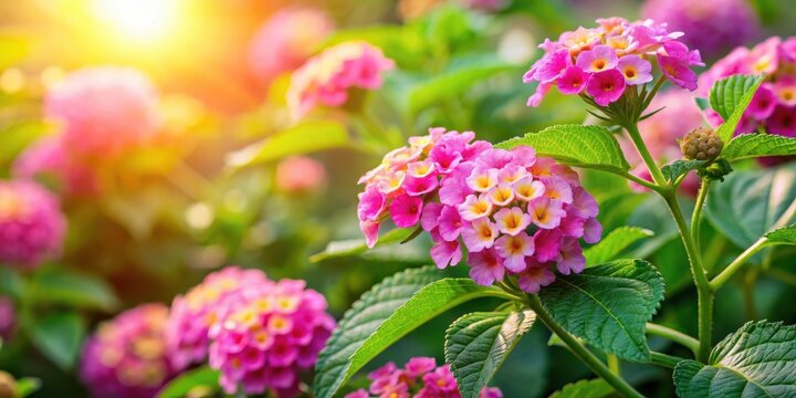 Vibrant pink lantana camara flowers in full bloom