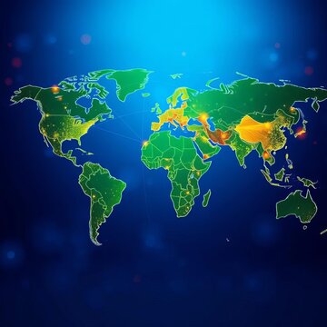 Global network diagram on a world map background, || maps, networks