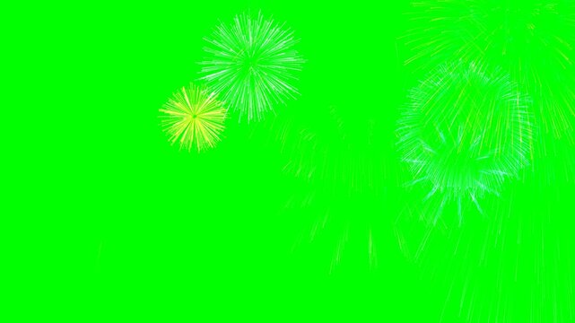 Deterministic 4K WebGL fireworks animation on a pure chroma green background.
