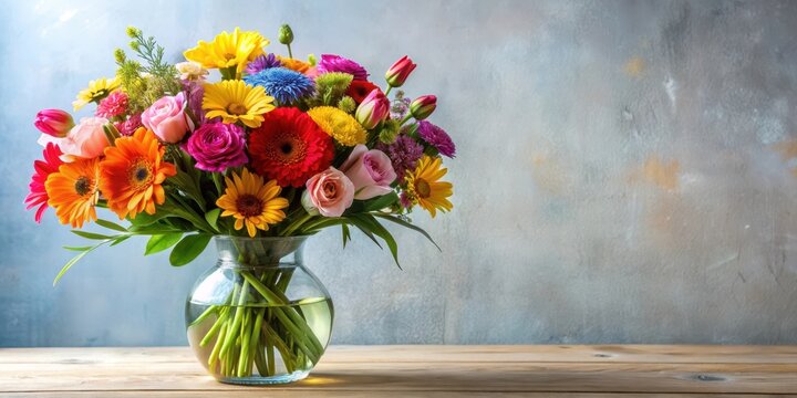 Colorful arrangement of fresh flowers in a vase, flowers, bouquet, flowers, bouquet, floral