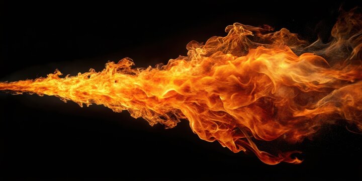 A flame thrower emits a stream of fire that loops and swirls in a dynamic motion on an alpha background, with shades of orange and red hues dominating the scene , fire, intense heat