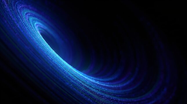 Glowing blue particle tunnel digital vortex light speed background. Futuristic cosmic wormhole space funnel beam motion trail for big data science presentation, cyber portal banner and dark wallpaper