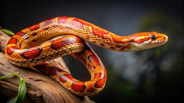 Snake on Branch with Corn Snake Detail, wildlife stock photo, Corn snake,  wildlife stock photo