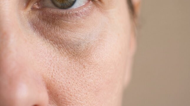 Periorbital skin texture beneath the eye in close-up