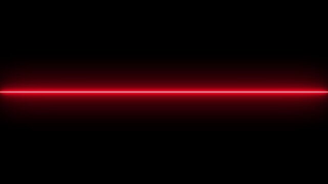 Straight neon lazer line color red on black background. Motion graphics of neon line direction