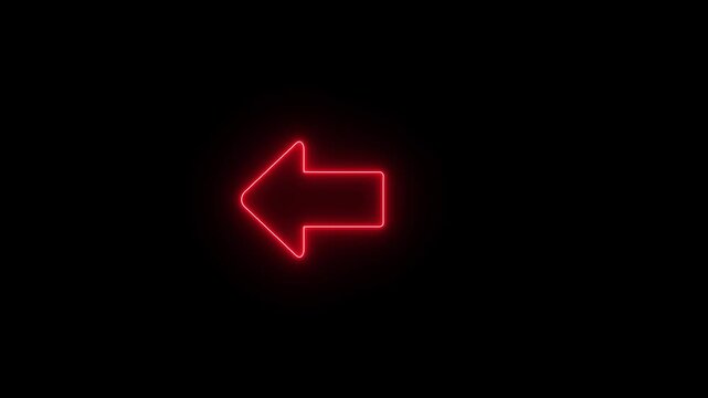 Animated neon arrow pointing left on black background. red glowing left arrow icon direction