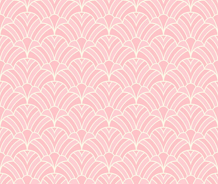Pink art deco scallop fan seamless vector pattern background
