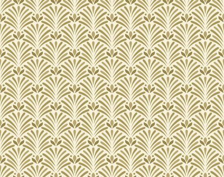 Gold art deco floral fan seamless vector pattern background