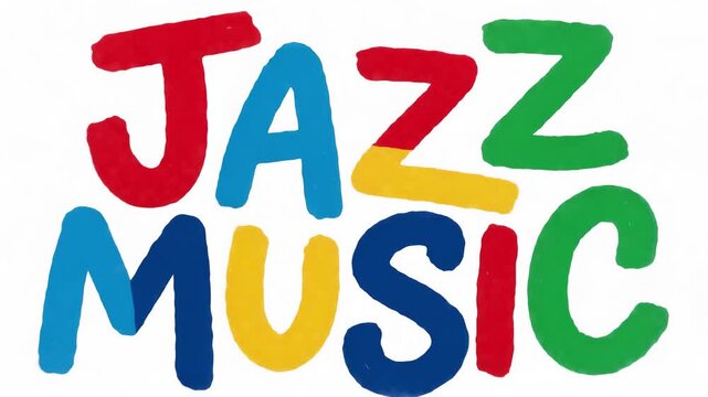 Colorful Jazz Music Text Logo Animation on White Background for Entertainment and Event Promotion