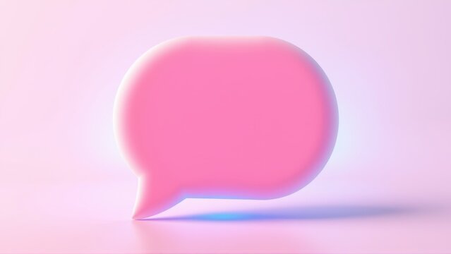 Pink speech bubble sits against gradient backdrop. Soft lighting creates subtle shadow, highlighting rounded form. Minimalist design.