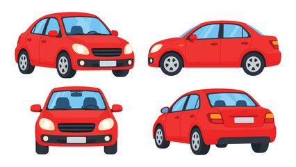 Fototapeta premium Four Views of Red Compact Sedan Car Illustration