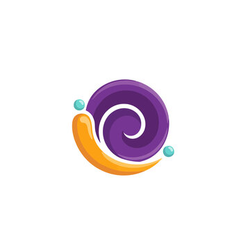 Stylized snail logo with purple shell and orange body