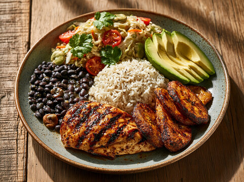 Costa Rican casado is a traditional meal of rice, beans, meat, plantains, salad and avocado, reflecting everyday Central American home cooking.
