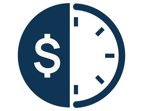 Dollar sign and clock face icon representing time is money concept Isolated on white background