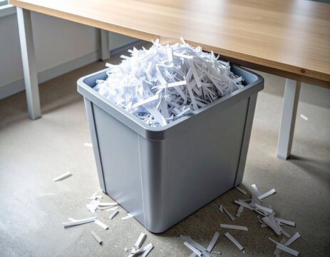 Crosscut Shredded Paper Collected in an Office Recycling Bin