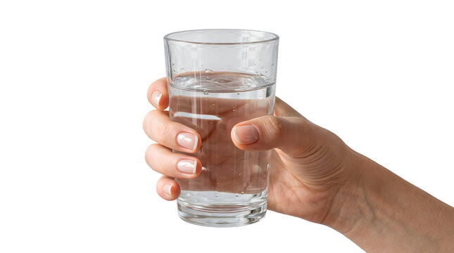 Hand holding a clear glass of fresh water with bubbles and condensation
