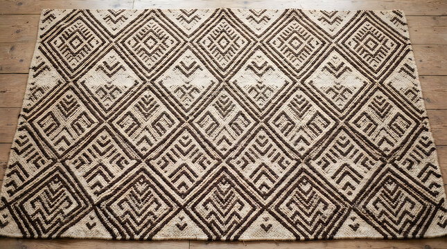 Black and white geometric rug with tribal diamond pattern illustration